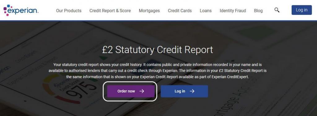 Experian Statutory Credit Report Order Button